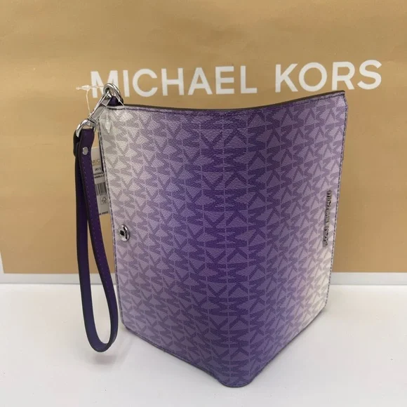 MICHAEL KORS Jet Set Lg Ombré Sign Logo Double Zip Wristlet Phone 
Dark Purple - Picture 8 of 16